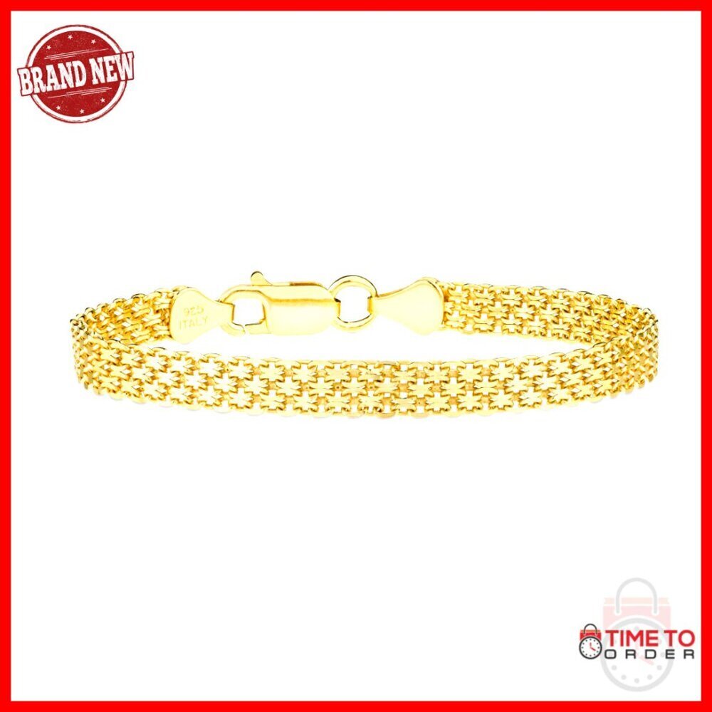 18K Gold Plated Sterling Silver 6mm Mesh Link Bracelet 8 Inch